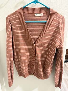 The Commons Women's Striped V-Neck Button-Down Cardigan Sweater
